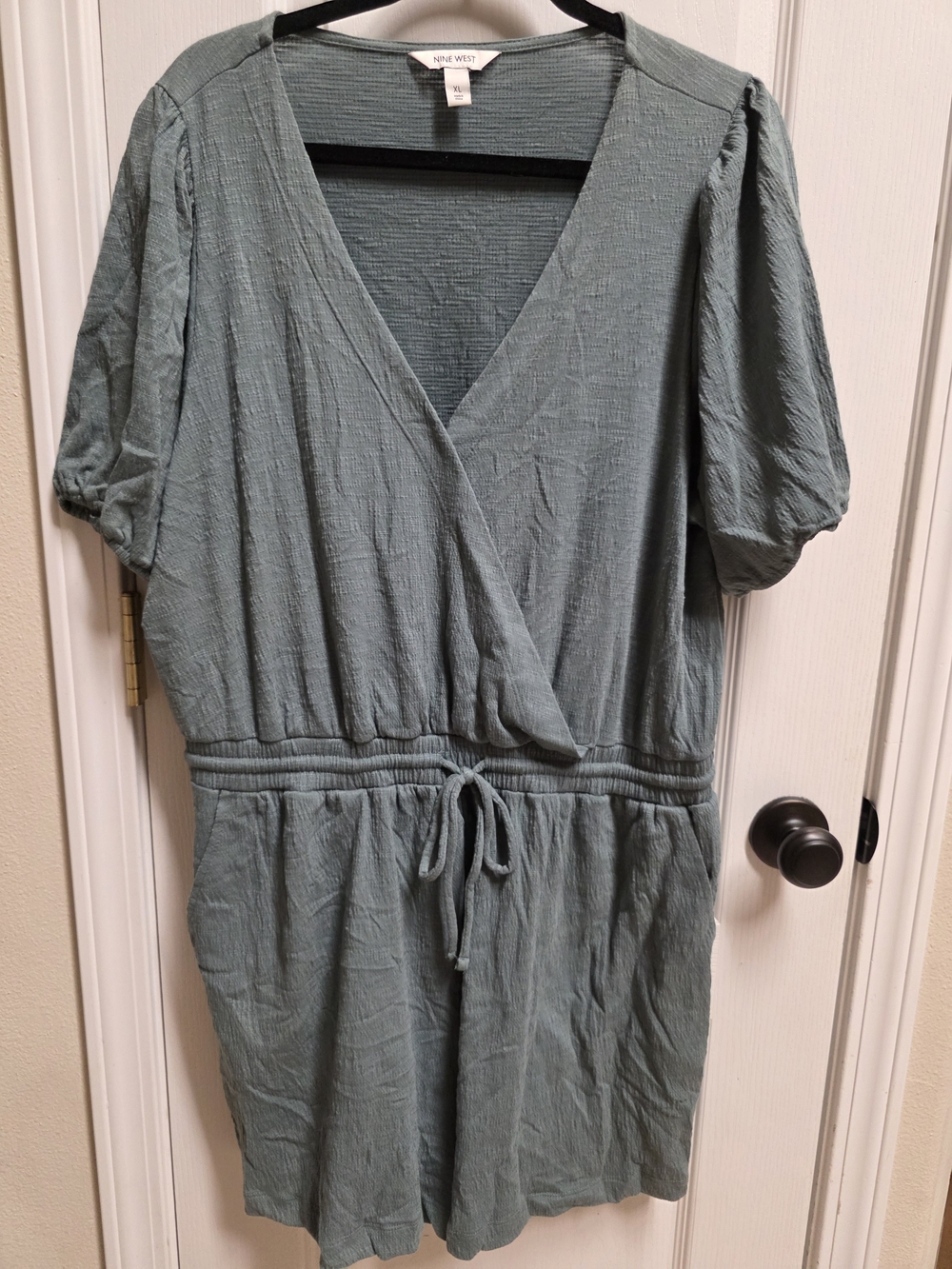 Nine West Sage Green Wrap-Front Short Sleeve Tunic